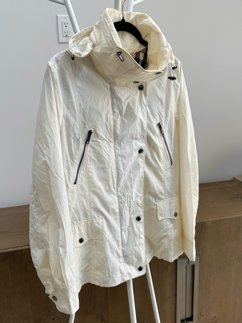 Burberry Ivory/Butter Hooded Lightweight Anorak Jacket
